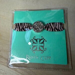 New Rustic Cuff Mary Lou Pink Zebra Print Silver Tone Hair Tie ponytail holder